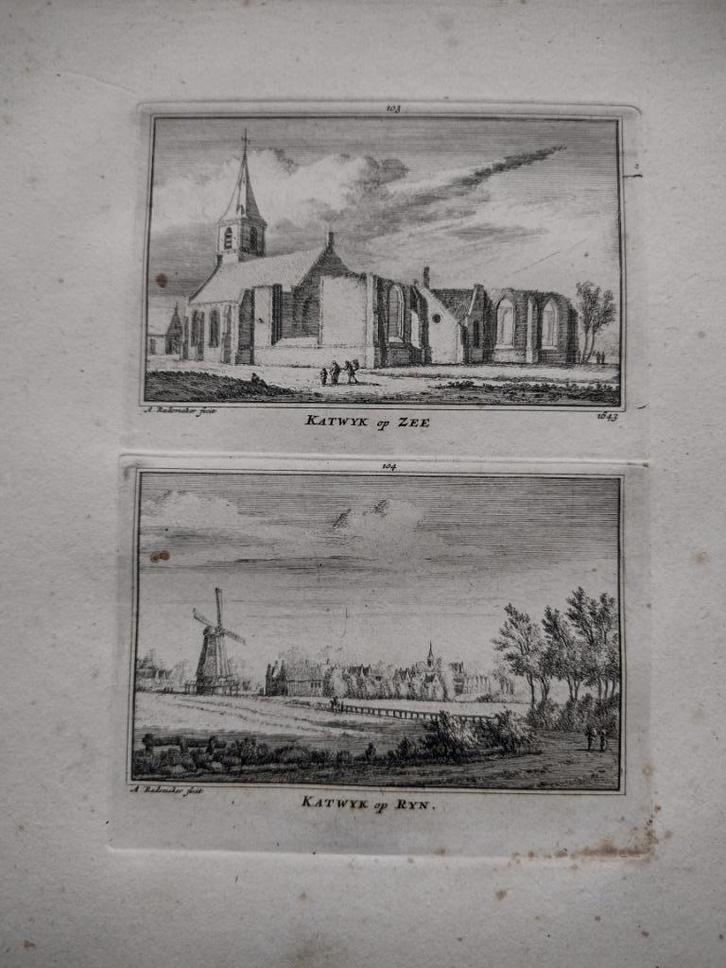 103/104 Katwijk op Zee en op Rijn Kopergravure 18e Eeuw dl 3, Antiek en Kunst, Kunst | Etsen en Gravures, Ophalen of Verzenden