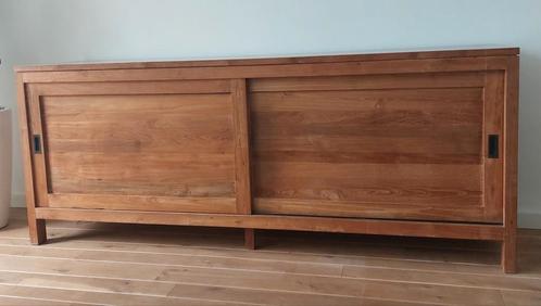 Teak dressoir met schuifdeuren, Huis en Inrichting, Kasten | Dressoirs, Gebruikt, 150 tot 200 cm, 25 tot 50 cm, Ophalen