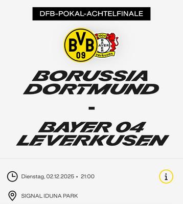 Tickets Borussia Dortmund - Bayer Leverkusen (DFB Pokal) beschikbaar voor biedingen