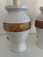 Set van 2 lampenvoeten aardewerk wit gouden band goede staat, Antiek en Kunst, Antiek | Vazen, Ophalen