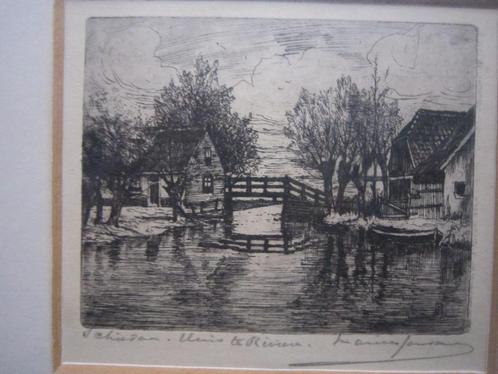 Schiedam, Byz. ets, "" Huis de Riviere "", Marius Janssen, Antiek en Kunst, Kunst | Etsen en Gravures, Ophalen of Verzenden