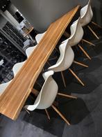Houten eettafel met 8 kuipstoelen - 280cm, Gebruikt, 100 tot 150 cm, 200 cm of meer, Ophalen of Verzenden