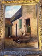 Schilderij met kippen op een erf van Jurrien Marius Beek, Antiek en Kunst, Kunst | Schilderijen | Klassiek, Ophalen