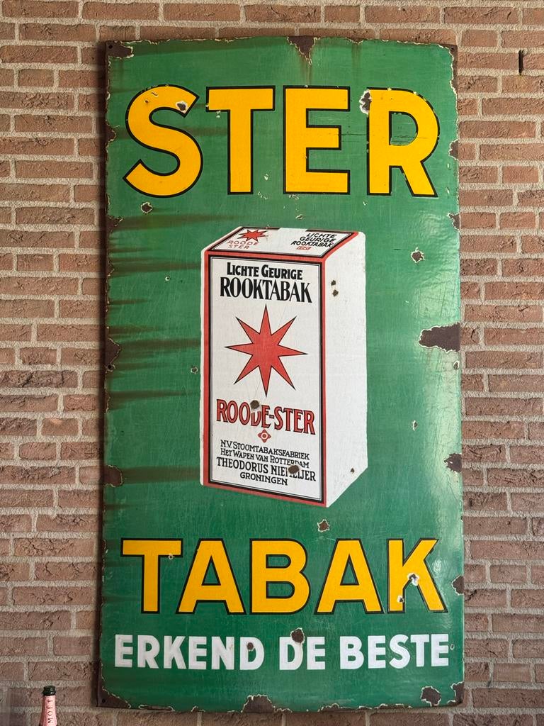 Vintage Emaille Reclamebord Roode Ster Tabak, Ophalen of Verzenden