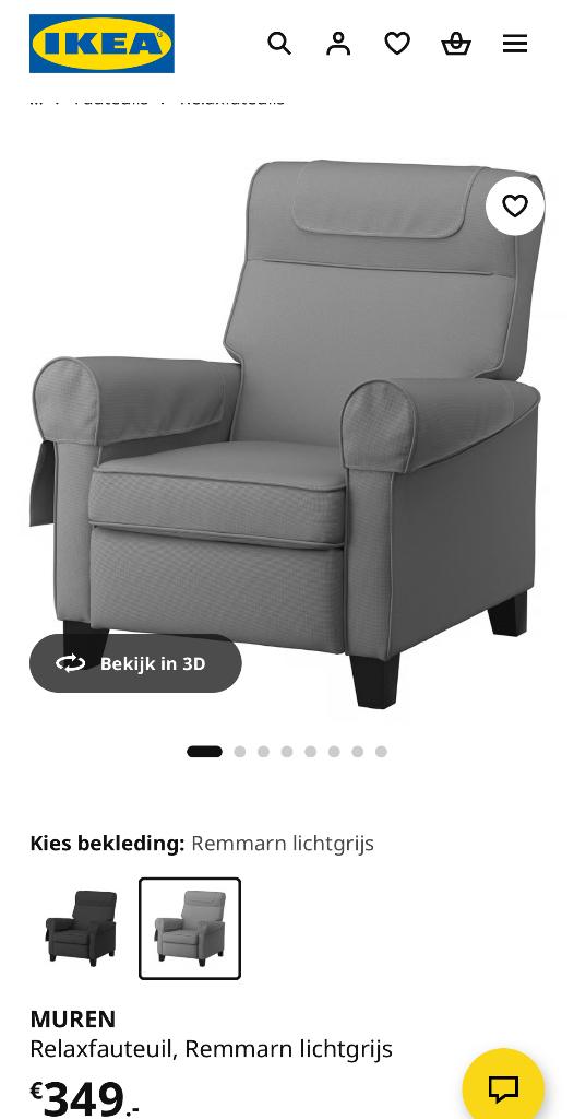 Ikea Relaxfauteuil "Muren" kleur grijs, Ophalen, Zo goed als nieuw, Overige materialen