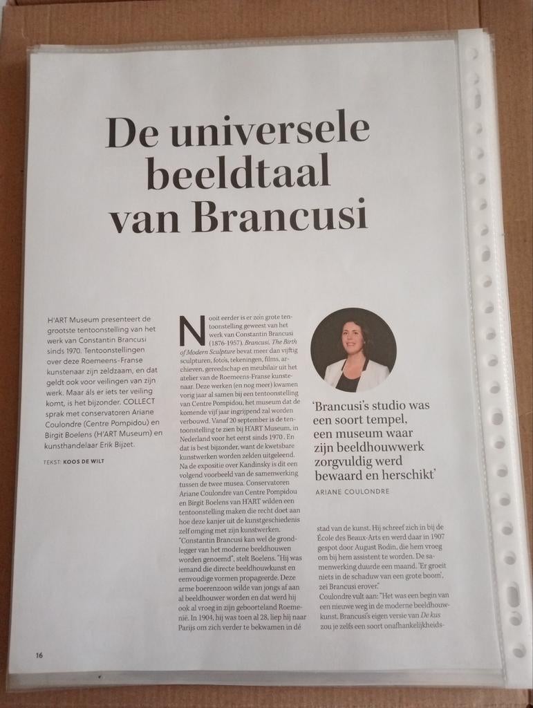 Constantin Brancusi artikel, Verzamelen, Tijdschriften, Kranten en Knipsels, Ophalen of Verzenden, 1960 tot 1980, Knipsel(s)