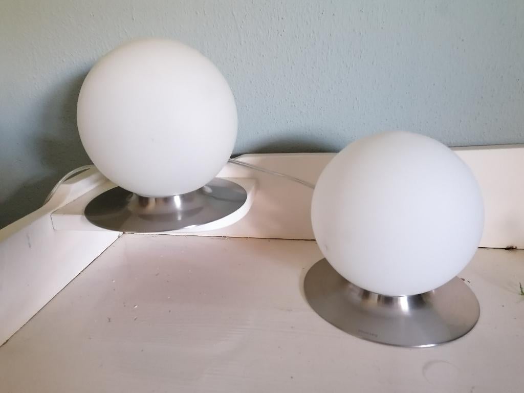 glazen bol lampen Philips 2x, Gebruikt, Vintage, Ophalen of Verzenden, Glas