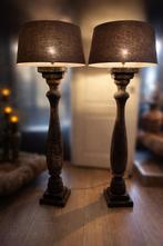 Twee mooie robuste houten baluster vloerlampen 163 cm hoog, Verzenden, Zo goed als nieuw