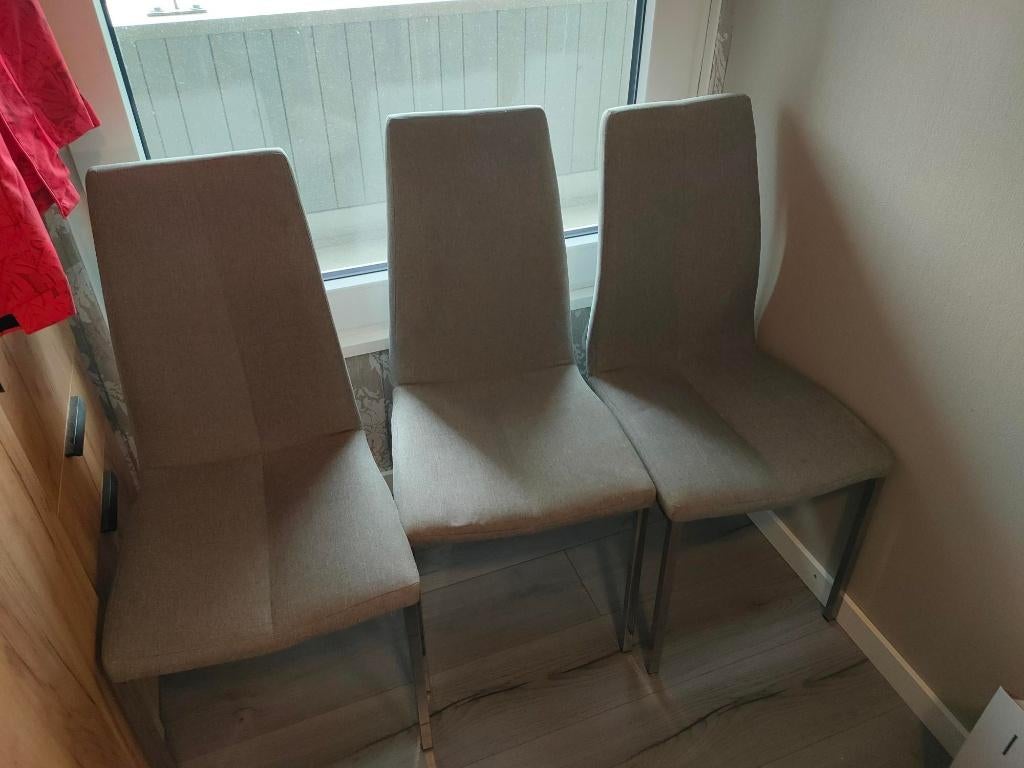 Eetkamerstoelen 4 stuks, Gebruikt, Ophalen of Verzenden, Grijs, Eetkamer
