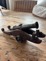 Antiek bronzen saluutkanon op houten affuit, Ophalen of Verzenden