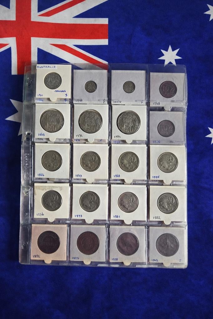 Australië muntenverzameling in map – ca. 84 munten, Ophalen of Verzenden, Overige landen, Losse munt, Zilver