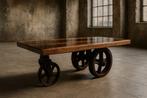 Vintage Spoorweg Karretje Bijzettafel - Wagonhout Epoxy, Minder dan 45 cm, Gebruikt, Ophalen of Verzenden, 75 cm of meer