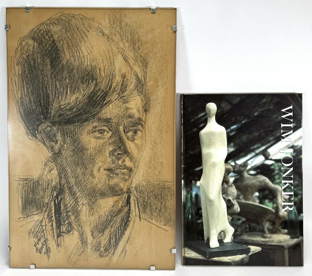 709. Tekening en kunstboek, Willem Jonker - portret, 1967, Antiek en Kunst, Kunst | Schilderijen | Klassiek, Ophalen of Verzenden