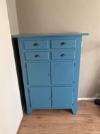 Blauwe kast met lades en deuren, Ophalen, Gebruikt, 100 tot 150 cm, Landelijk