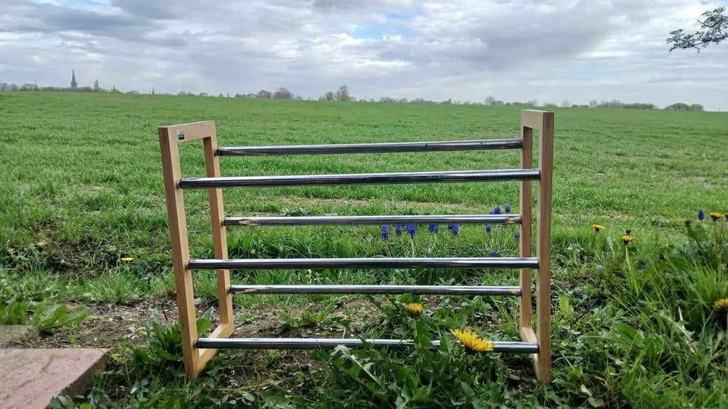 Schoenenrek met houten zijkanten en metalen stangen, Ophalen of Verzenden
