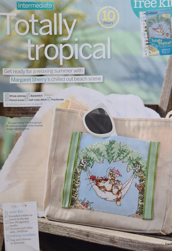 Margaret Sherry kat in een hangmat borduurpakketje, Hobby en Vrije tijd, Ophalen, Nieuw, Handborduren, Borduurpakket