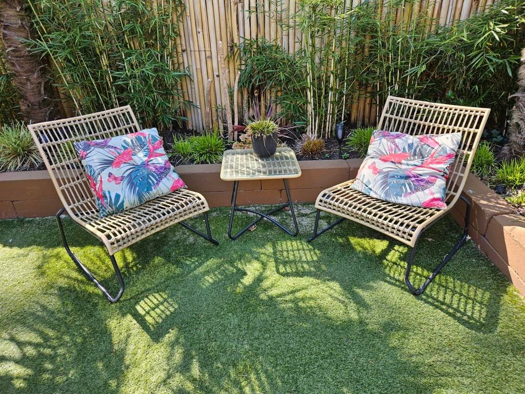 Loungeset Forza bamboe compl. - wicker gratis sierkussens, Gebruikt, Bijzettafel, Loungeset, Wicker