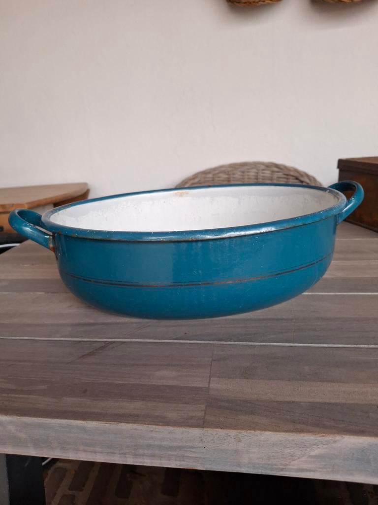 Emaille bak petrol blauw/ gouden biesje, Antiek en Kunst, Ophalen