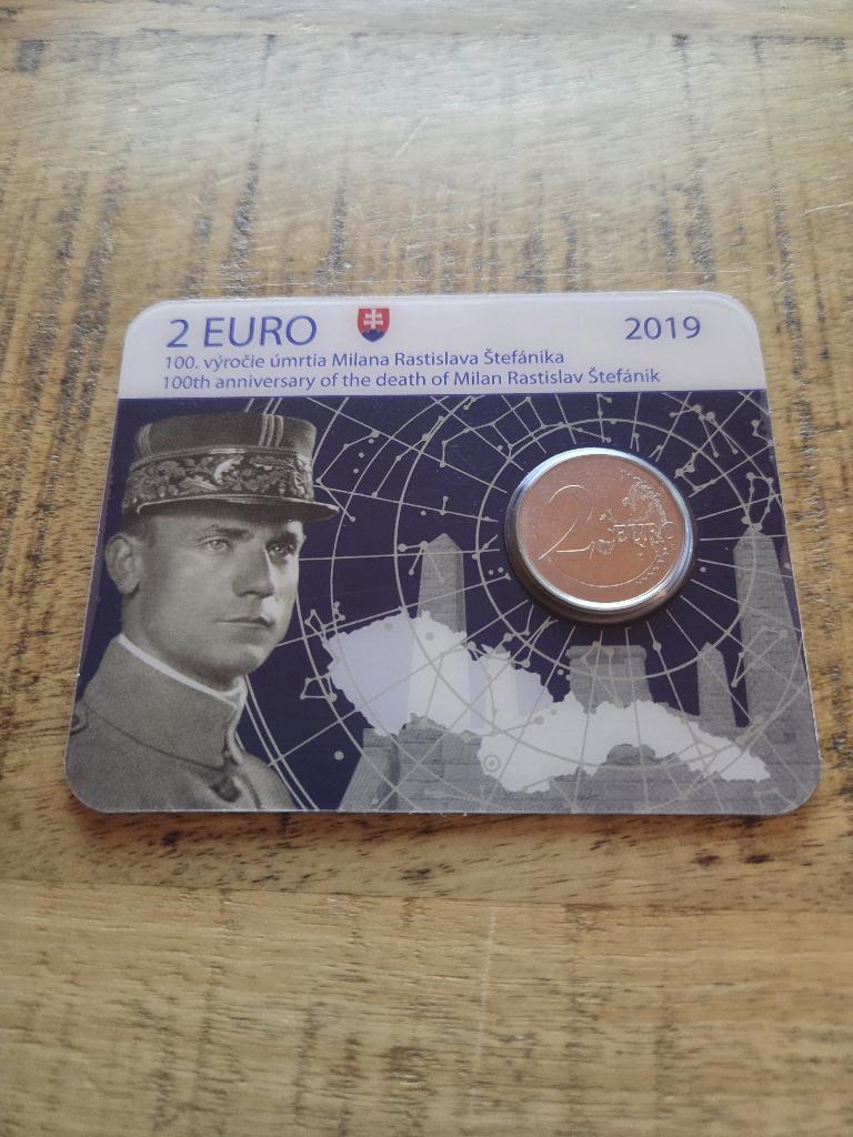 Coincard Slowakije 2019: Milan Rastislav Štefànik, Ophalen of Verzenden, Slowakije, 2 euro, Losse munt