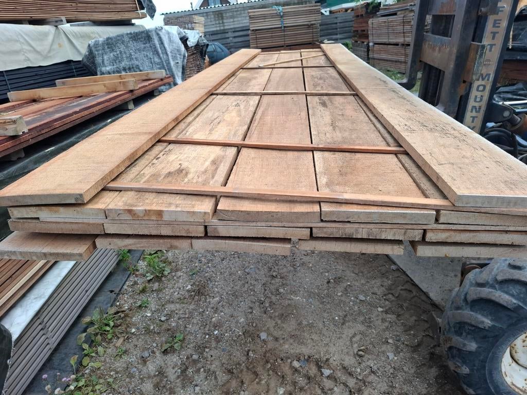 Partij 17 st hardhout beschoeiing planken 400x20 cm bezorgen, Ophalen, Planken, Nieuw, Hardhout