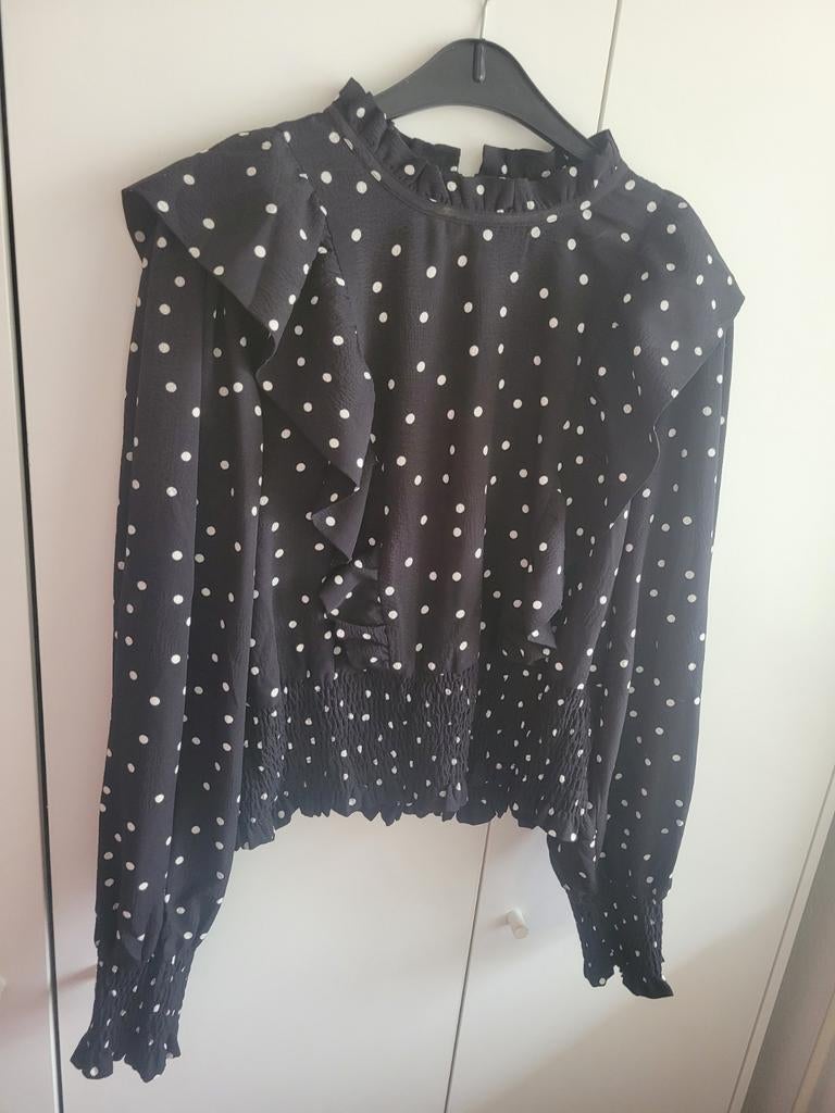 Costes Atelier Zwarte Blouse met Polkadots Maat M, Maat 38/40 (M), Ophalen of Verzenden, Zo goed als nieuw, Costes Atelier