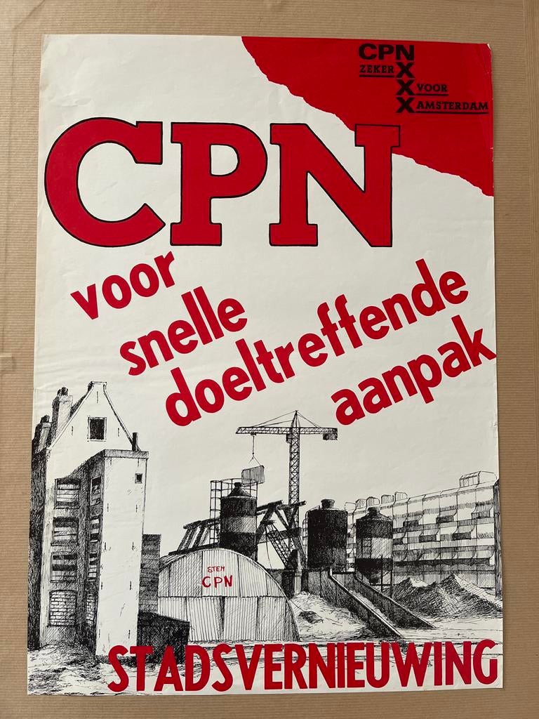 CPN Stadsvernieuwing Poster - Amsterdam (42x59 cm), Verzamelen, Ophalen of Verzenden, A1 t/m A3, Overige onderwerpen, Rechthoekig Staand