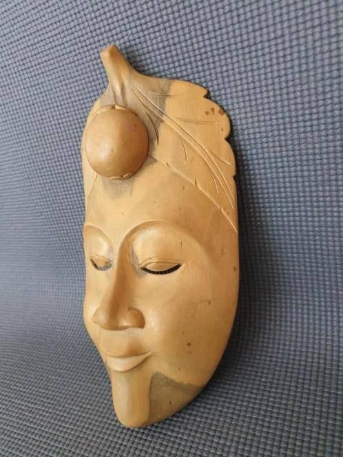Vintage Indonesisch handgesneden houten masker, ongeverfd, Antiek en Kunst, Hout, Beige, Azië, Masker