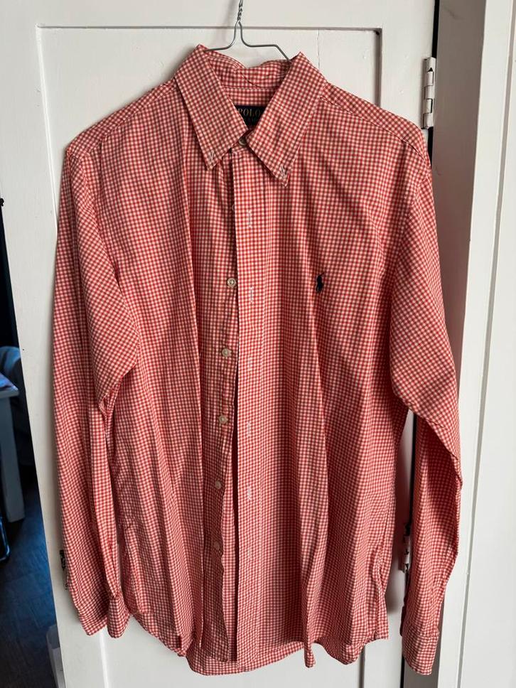 Ralph Lauren Polo overhemd - oranje- wit geruit - Maat M, Kleding | Heren, Overhemden, Zo goed als nieuw, Halswijdte 39/40 (M)
