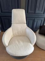 Natuzzi Lederen Draaifauteuil met Poef Gebroken Wit, Ophalen, Gebruikt, Leer, 75 tot 100 cm