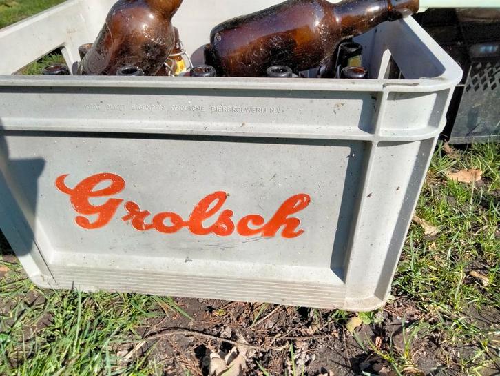 Zeer oude Grolsch Bierkrat met Beugelflessen, Verzamelen, Biermerken, Gebruikt, Overige typen, Ophalen