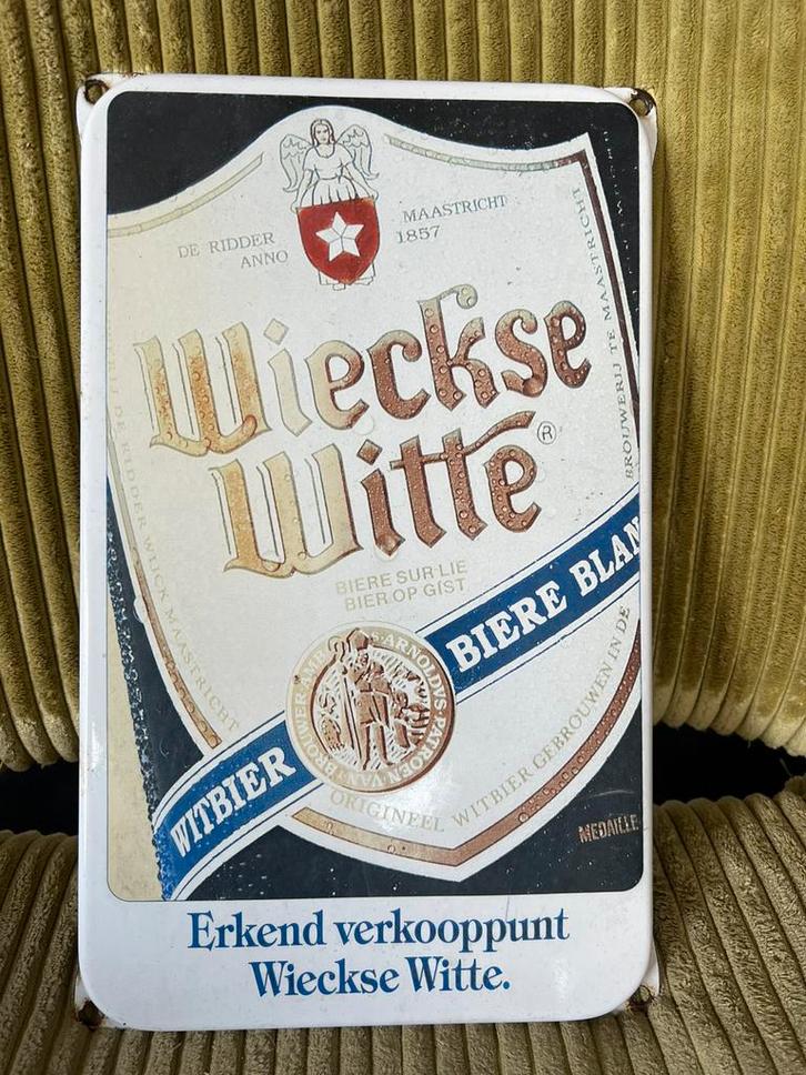 EMAILLE BORD WIECKSE WITTE, Verzamelen, Biermerken, Gebruikt, Reclamebord, Plaat of Schild, Overige merken, Ophalen of Verzenden