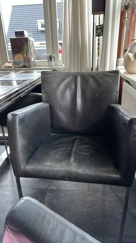 5 Molinari lederen stoelen 200,- totaal, Zwart, Ophalen of Verzenden, Zo goed als nieuw, Modern
