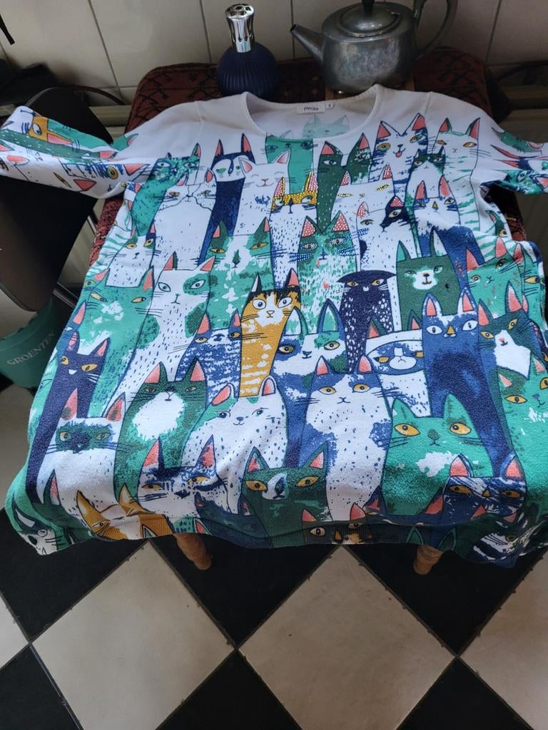 Paprika trui met kattenprint - Maat 46, Overige kleuren, Maat 46/48 (XL) of groter, Ophalen of Verzenden, Paprika