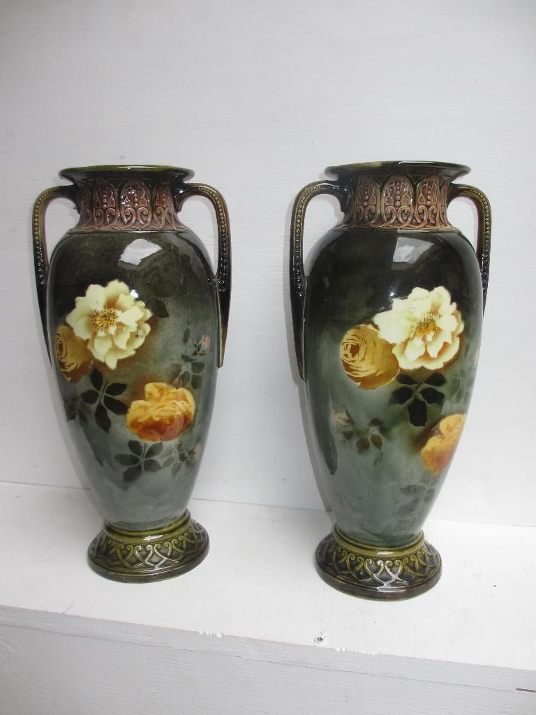 Antieke Art Nouveau Majolica vazen in zeer goede staat 35cm, Antiek en Kunst, Ophalen of Verzenden