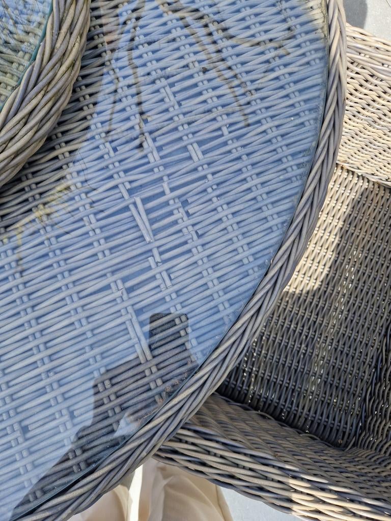 Wicker tuinset met ronde tafel en 4 stoelen, Tuin en Terras, 4 zitplaatsen, Gebruikt, Ophalen of Verzenden, Wicker