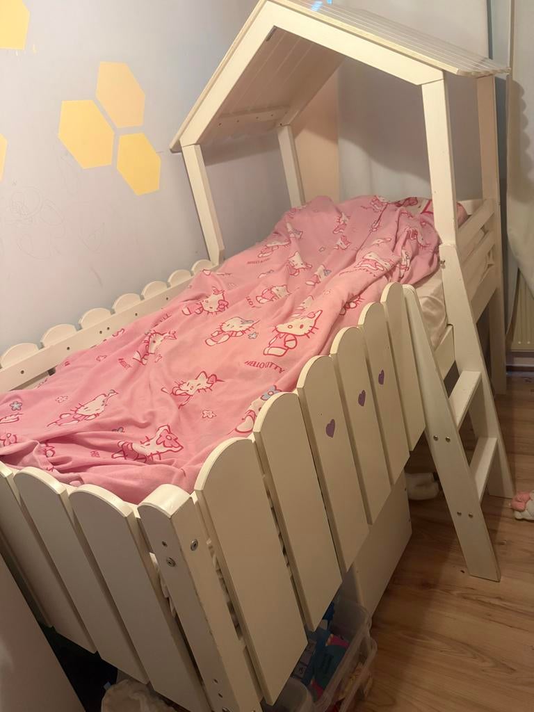 Bed huis 90x200, Ophalen, Gebruikt, Halfhoogslaper