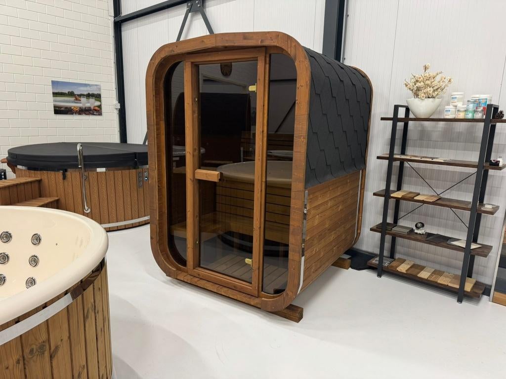 Elektrische Buitensauna Q-Cube 165 x 160 | Sauna Qrest, Ophalen of Verzenden, Nieuw, Fins of Traditioneel, Complete sauna