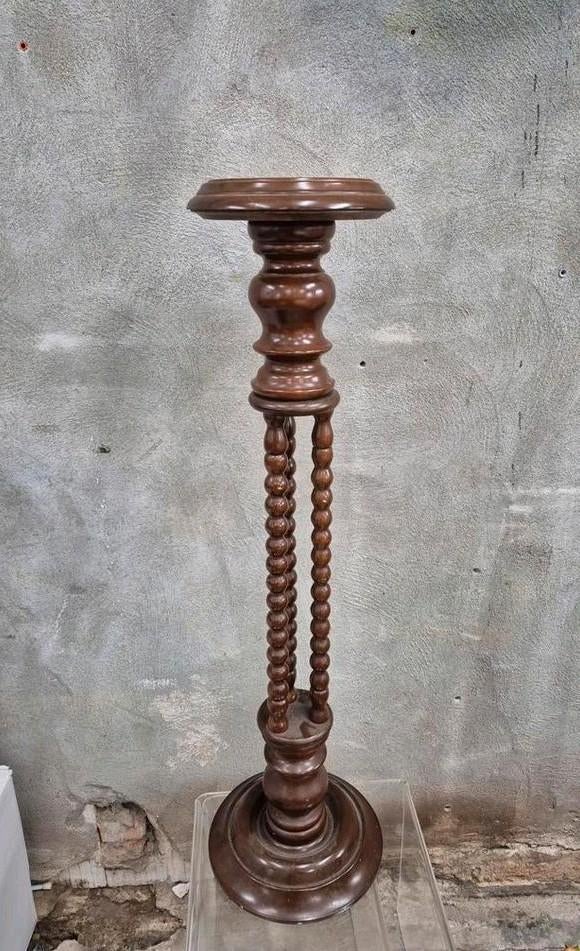 Antieke houten plantentafel / piedestal - ruim 1 meter hoog, Ophalen, Gebruikt