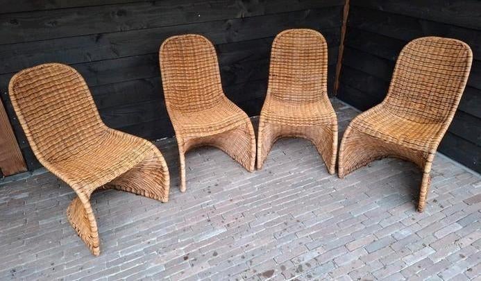 Rotan S-chairs - Op te halen tot 25 april, Huis en Inrichting, Stoelen, Ophalen, Gebruikt, 70ties, Bruin