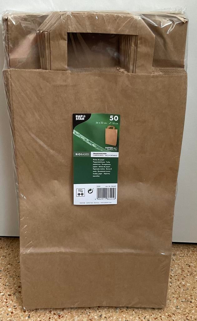 Bruine stevige papieren draagtassen 36x22 cm, 50 stuks nieuw, Ophalen of Verzenden, Nieuw