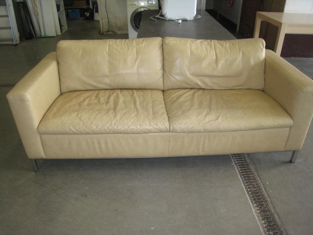 Creme leren Montel 2,5/3 - zits bank, Huis en Inrichting, Banken | Bankstellen, Niet ingevuld, Gebruikt, Niet ingevuld, Niet ingevuld