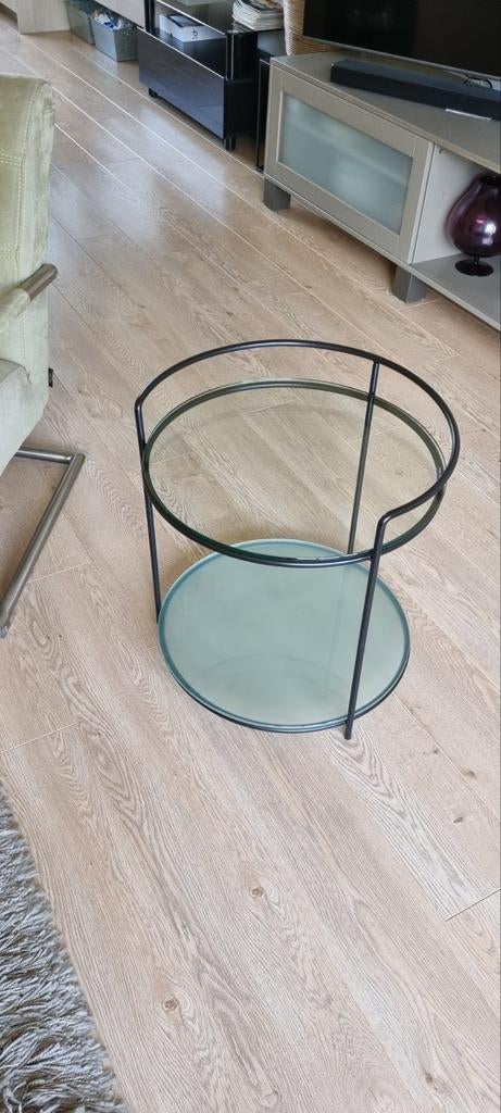 Glazen Salontafel met Zwart Metalen Frame, Modern, Industrieel, Rond, 55 tot 75 cm, Ophalen