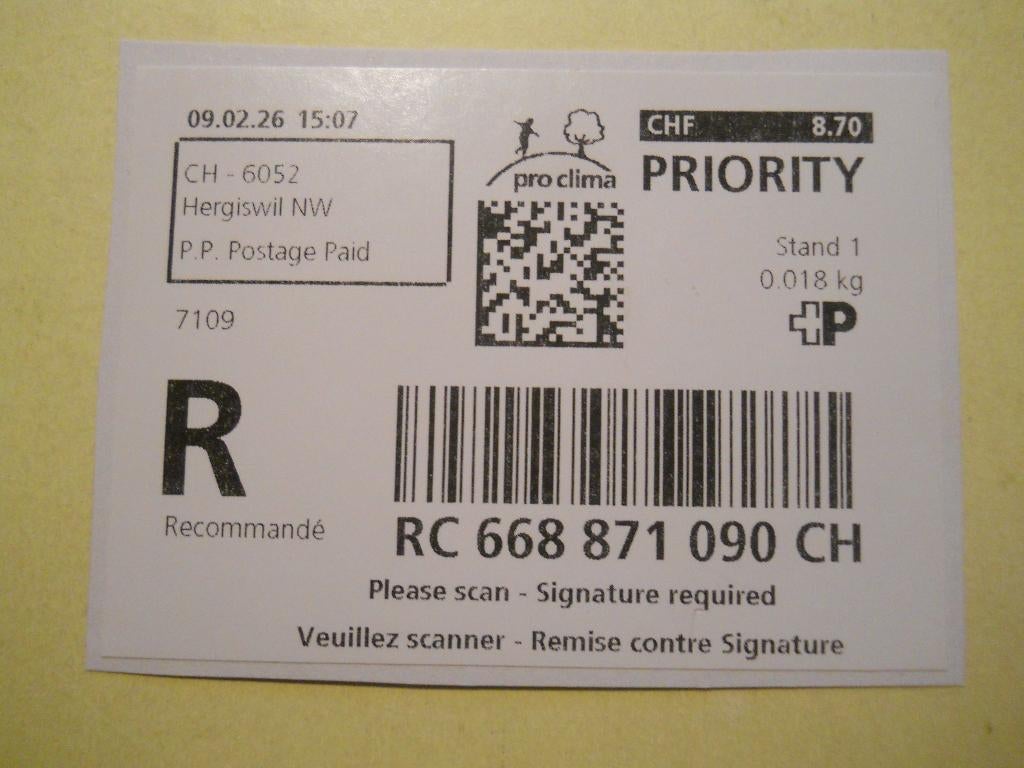 Zwitserland 2026 Priority Recommande.  Laatste Zwitserland !, Postzegels en Munten, Postzegels | Europa | Zwitserland, Gestempeld