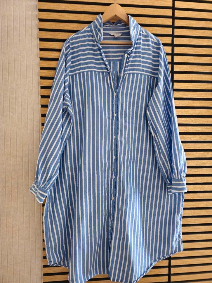 MS mode blouse-jurk blauw/wit gestreept maat 54, Kleding | Dames, Grote Maten, Zo goed als nieuw, Jurk, Blauw, Ophalen of Verzenden