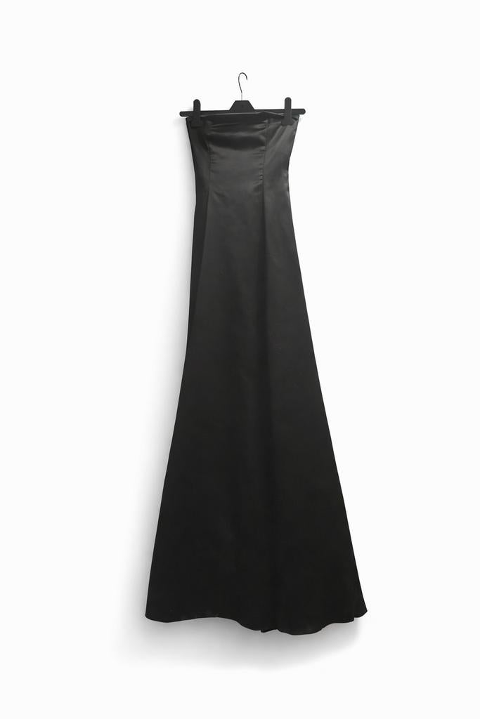 Elegante Zwarte Strapless Galajurk met Vetersluiting, Kleding | Dames, Maat 38/40 (M), Zwart, Ophalen of Verzenden, Zo goed als nieuw