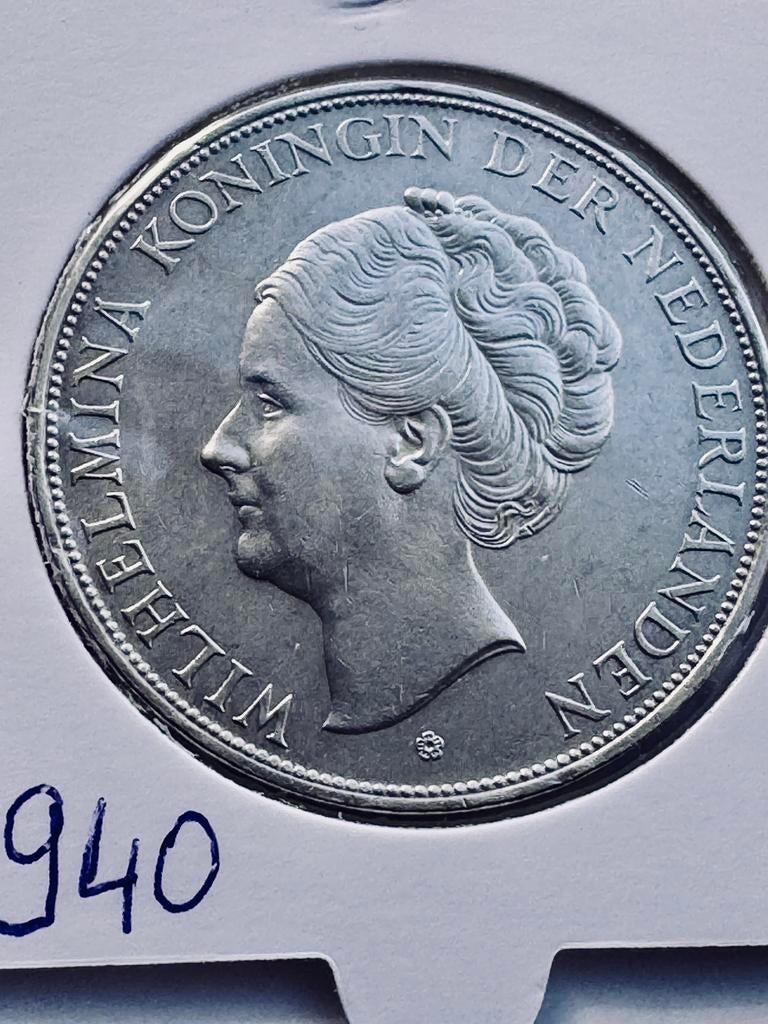 2½ Gulden Wilhelmina 1940 Zilver, Ophalen of Verzenden, Losse munt, Zilver
