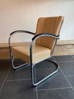 Gispen 412 fauteuil, chroom, zandkleurig leder, Design, 75 tot 100 cm, Zo goed als nieuw, Leer