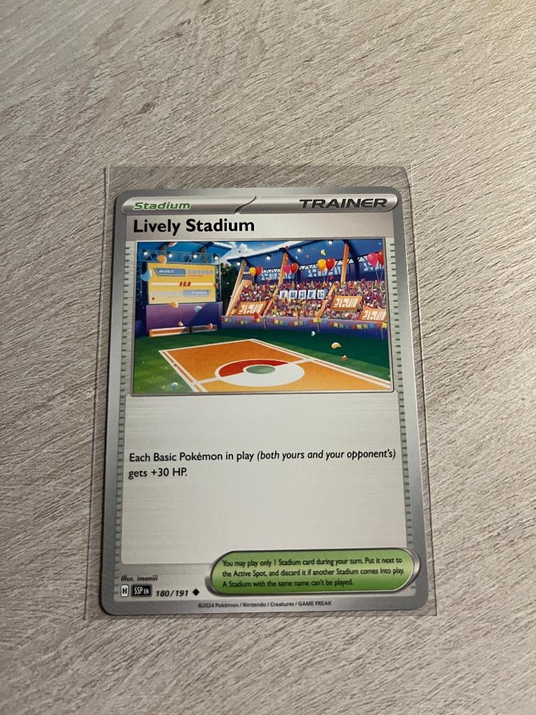Lively Stadium 180/191 Surging Sparks - Pokémon Kaart, Ophalen of Verzenden, Nieuw, Losse kaart