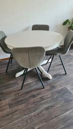 Ronde uitschuifbare eethoek met 4 stoelen., Ophalen, Gebruikt, 4 tot 6 stoelen