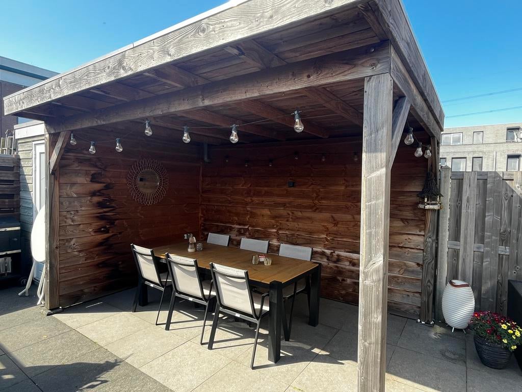 Houten overkapping 4 x 3,65 meter, Tuin en Terras, Tuinhuizen, Gebruikt, Tuinhuis, Hout, 250 tot 500 cm, 200 tot 400 cm, Zonder ramen